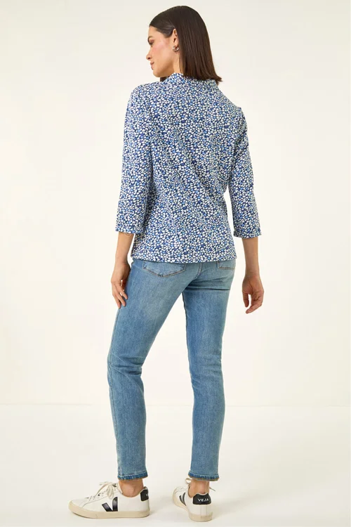 Roman Blue Heart Print Collared Top - 10 Image 3