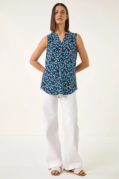 Roman Turquoise Floral Puff Print Vest Top - 20 Image 2