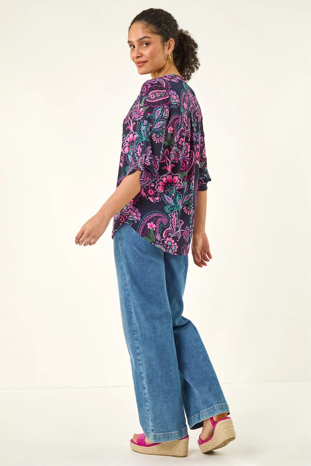 Roman Pink Paisley Print V-Neck Stretch Shirt - 18 Image 2