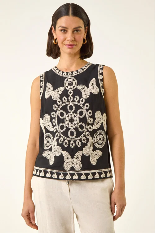 Roman Black Butterfly Embroidered Vest Top - 10 Image 4