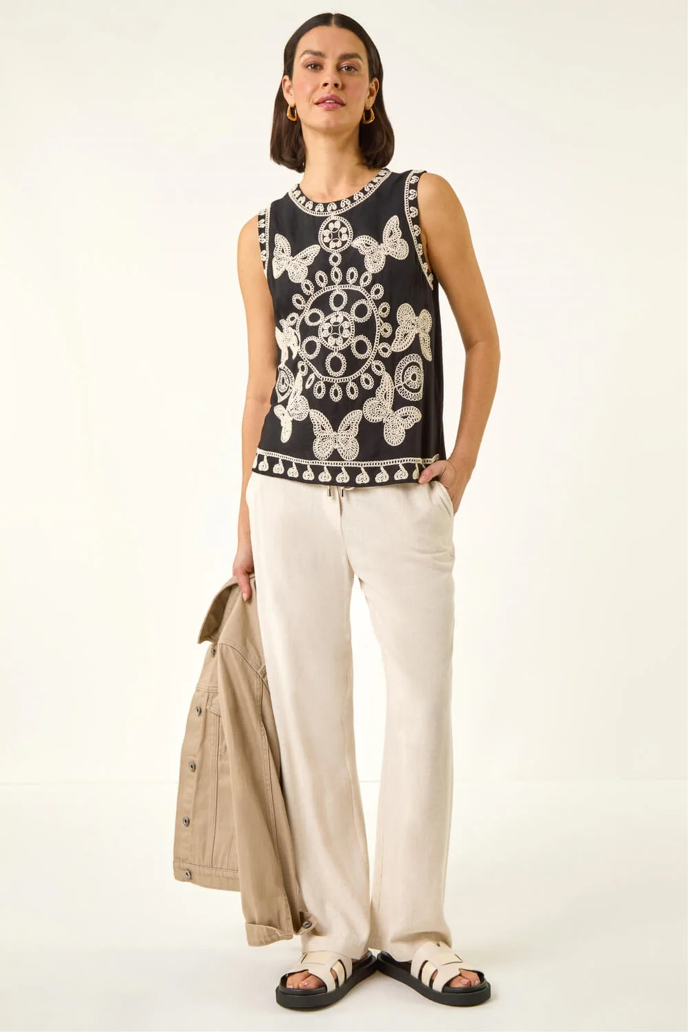 Roman Black Butterfly Embroidered Vest Top - 10 Image 2