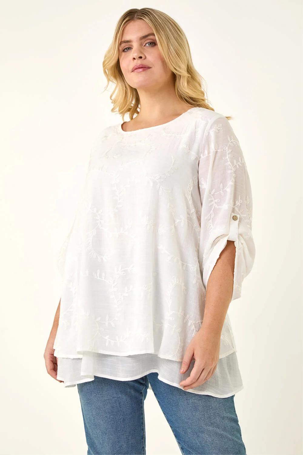 Roman Ivory Curve Embroidered Asymmetric Layer Top - 18 Image 1