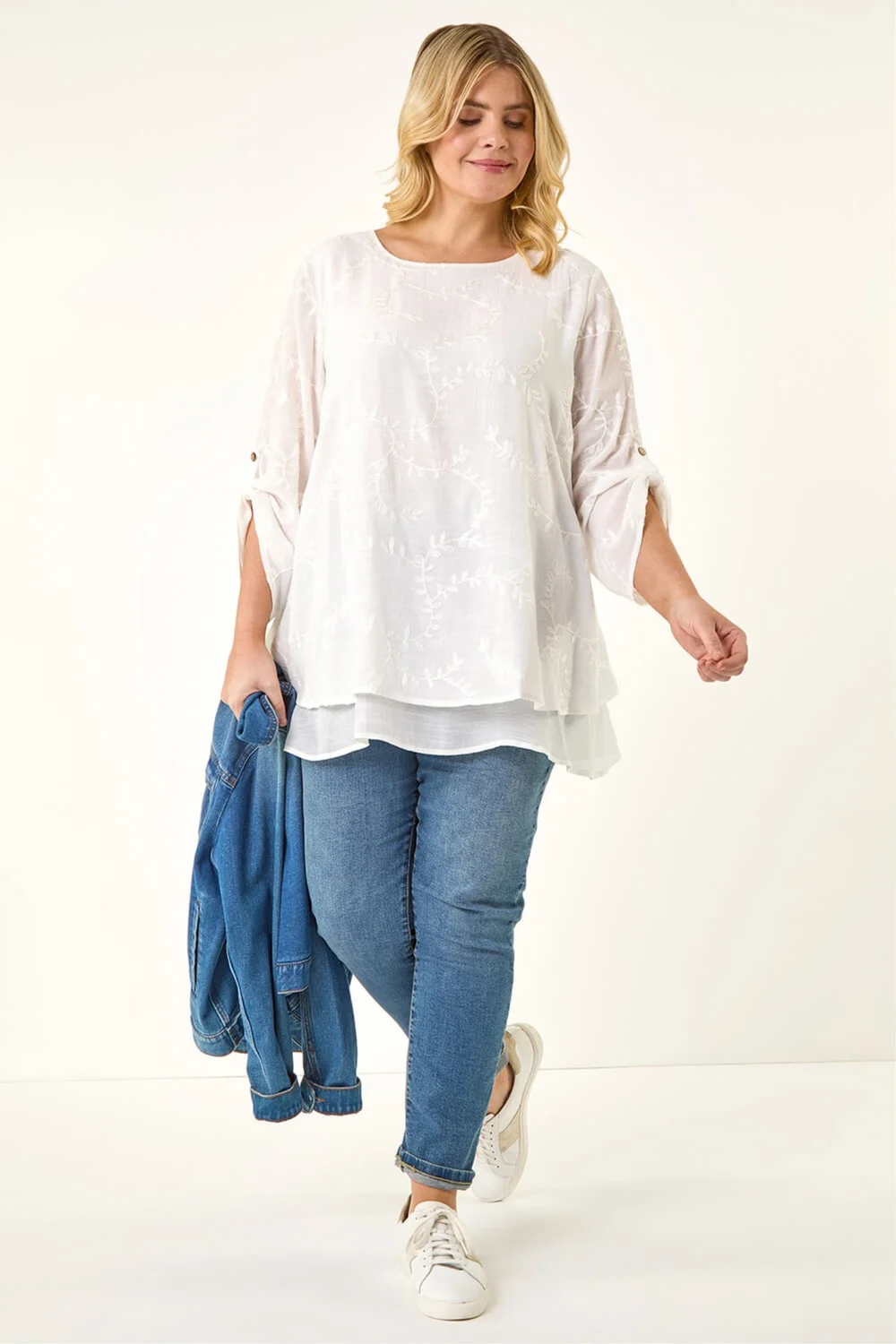 Roman Ivory Curve Embroidered Asymmetric Layer Top - 18 Image 2