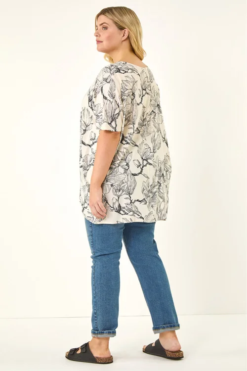 Roman Ivory Curve Floral Print Oversized Top - 16 Image 3