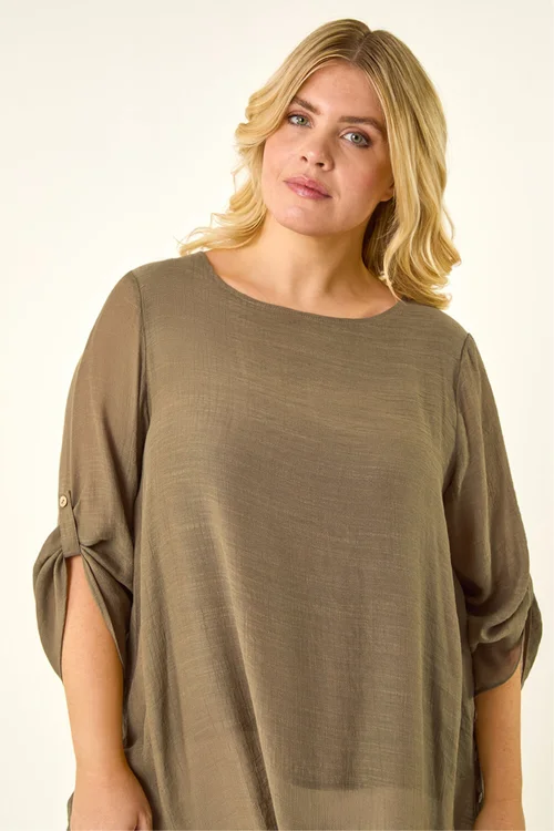 Roman Khaki Curve Buttoned Side Asymmetric Top - 22-24 Image 4