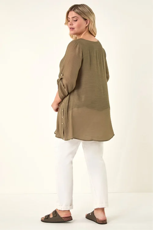 Roman Khaki Curve Buttoned Side Asymmetric Top - 22-24 Image 3