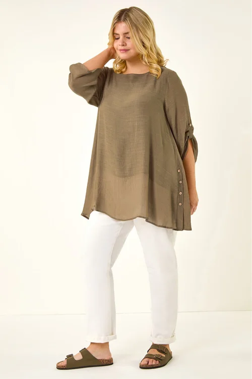 Roman Khaki Curve Buttoned Side Asymmetric Top - 22-24 Image 2