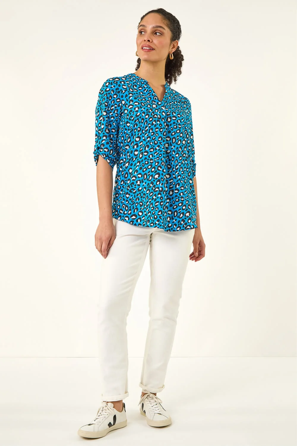 Roman Blue Animal Print Woven Top - 18 Image 2
