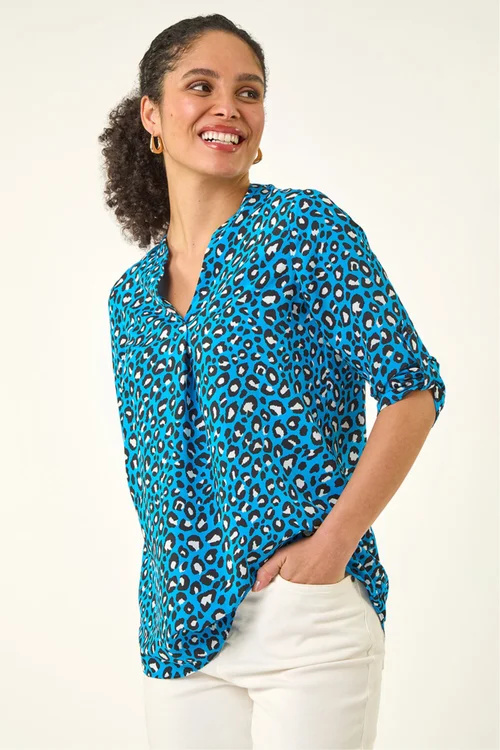 Roman Blue Animal Print Woven Top - 18 Image 1