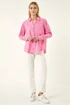 Roman Pink Floral Print Collar V-Neck Shirt - 12 Image 2