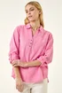 Roman Pink Floral Print Collar V-Neck Shirt - 12 Image 4