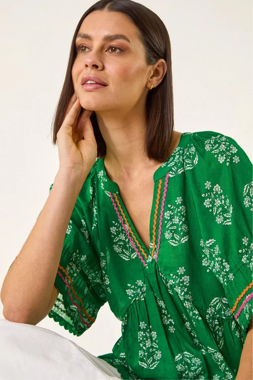 Roman Green Floral Ric Rac Frill Hem Top - 12 Image 1