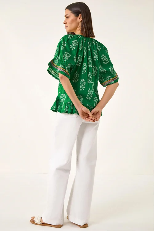 Roman Green Floral Ric Rac Frill Hem Top - 12 Image 3