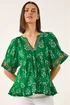 Roman Green Floral Ric Rac Frill Hem Top - 12 Image 4