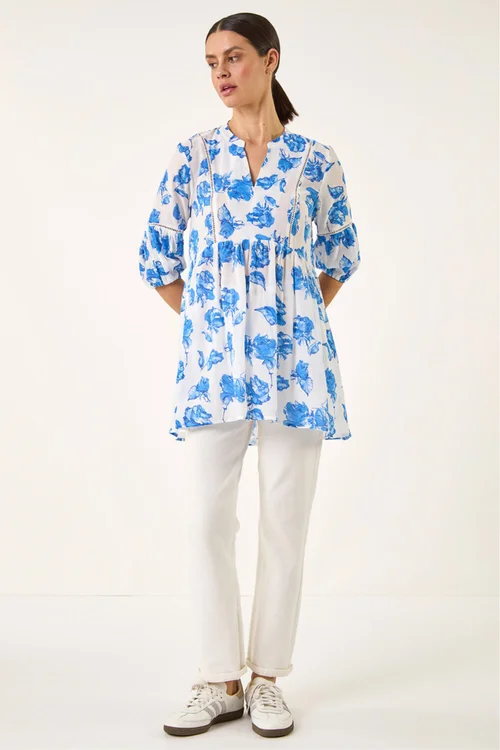 Roman Blue Floral Print Tunic Top - 20 Image 2
