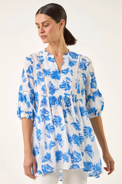 Roman Blue Floral Print Tunic Top - 20 Image 4
