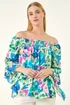Roman Blue Floral Print Bardot Top - 10 Image 4