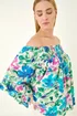 Roman Blue Floral Print Bardot Top - 10 Image 1