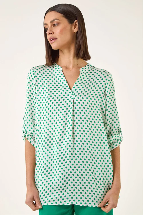 Roman Green Spot Print Woven Top - 20 Image 3