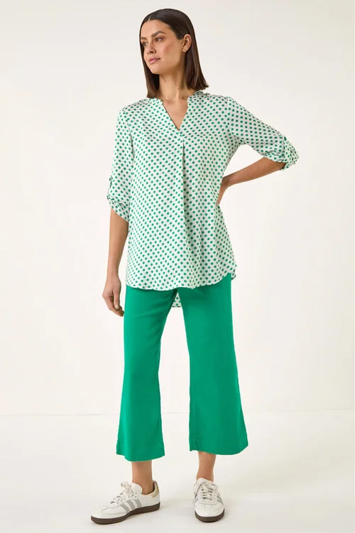 Roman Green Spot Print Woven Top - 20 Image 2