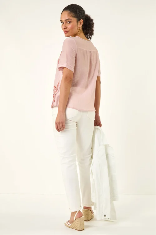 Roman Pink Floral Embroidered Top - 10 Image 3