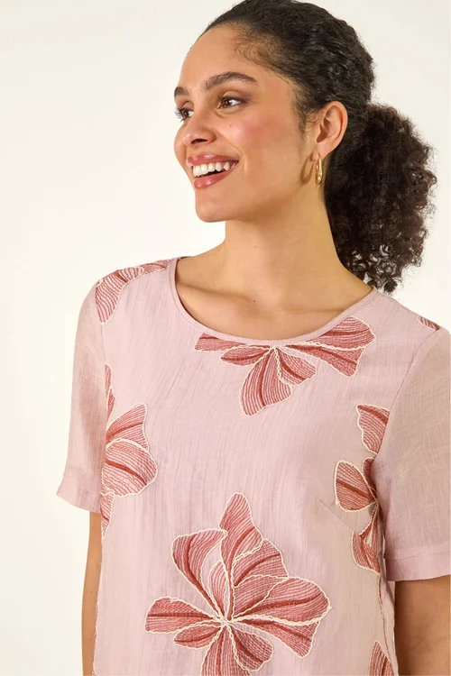 Roman Pink Floral Embroidered Top - 10 Image 4