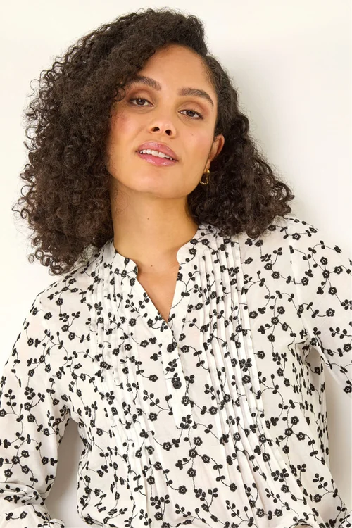 Roman Ivory Floral Embroidered Pintuck Top - 14 Image 4