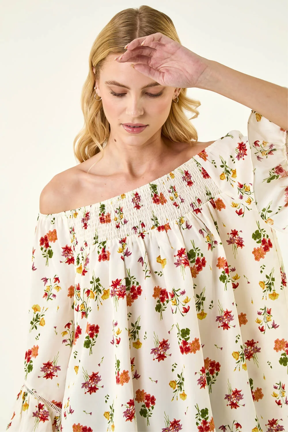 Roman Red Floral Print Bardot Top - 20 Image 1