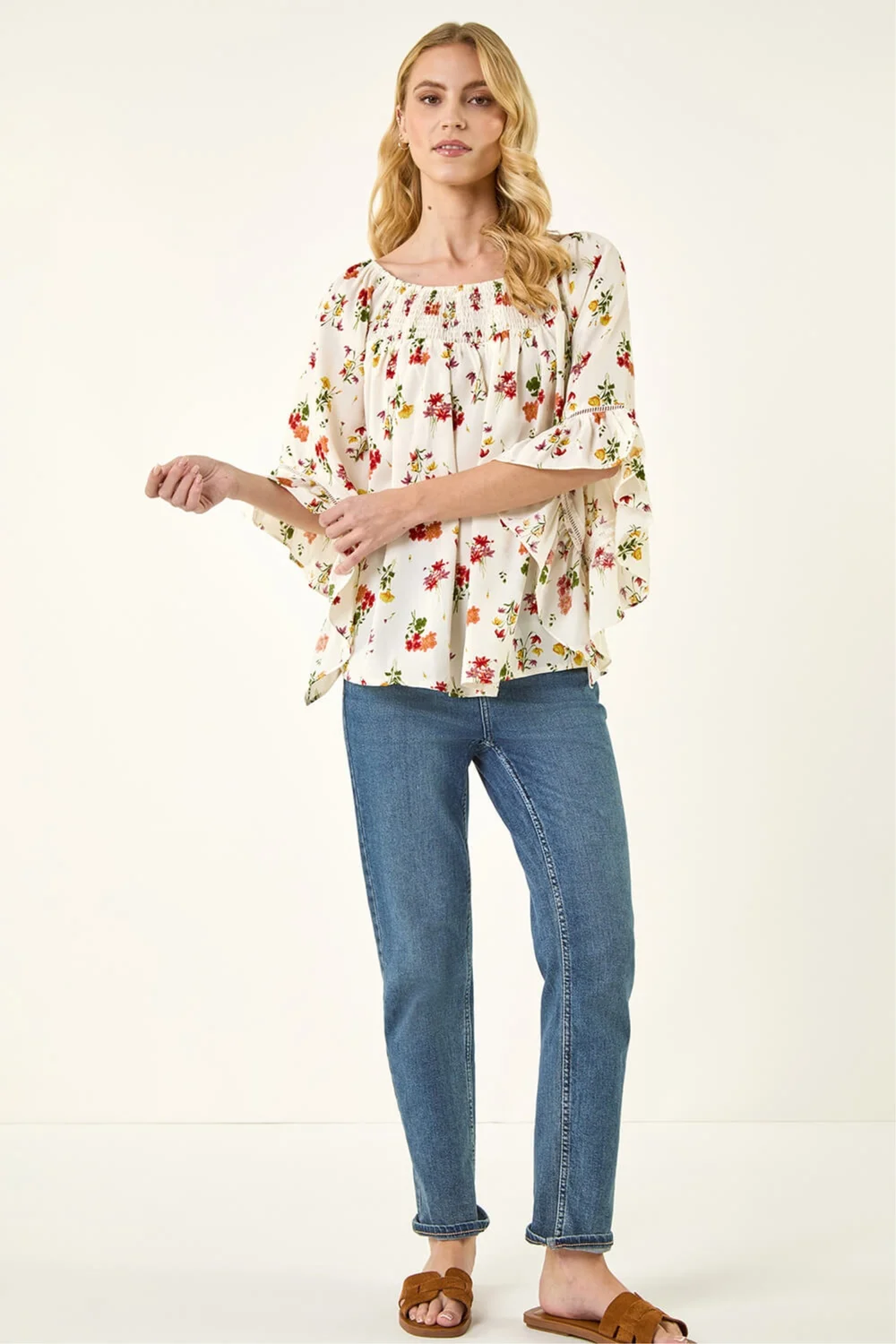 Roman Red Floral Print Bardot Top - 20 Image 2