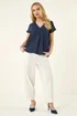Roman Navy Petite V-Neck Tuck Front Top - 12 Image 3