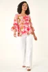 Roman Pink Abstract Floral Flare Sleeve Top - 16 Image 2