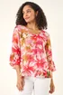 Roman Pink Abstract Floral Flare Sleeve Top - 16 Image 1