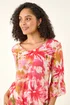 Roman Pink Abstract Floral Flare Sleeve Top - 16 Image 4