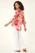 Roman Pink Abstract Floral Flare Sleeve Top - 16 Image 3