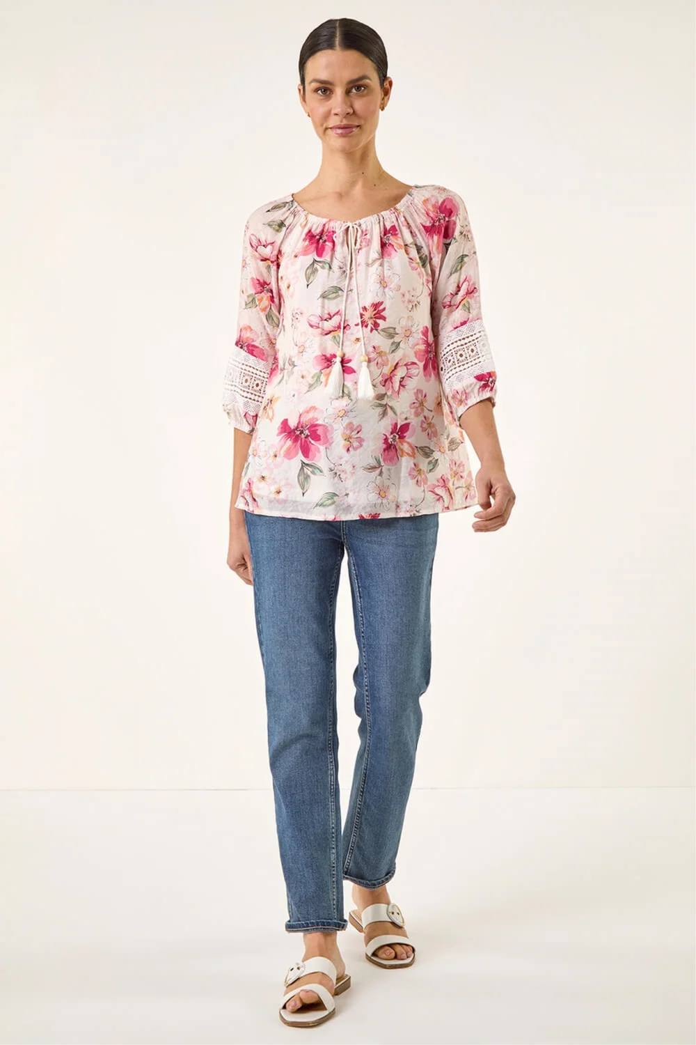 Roman Pink Floral Tie Front Top - 16 Image 2