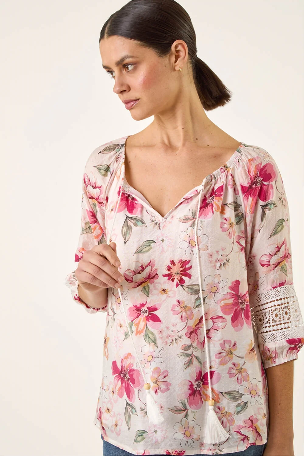 Roman Pink Floral Tie Front Top - 16 Image 1
