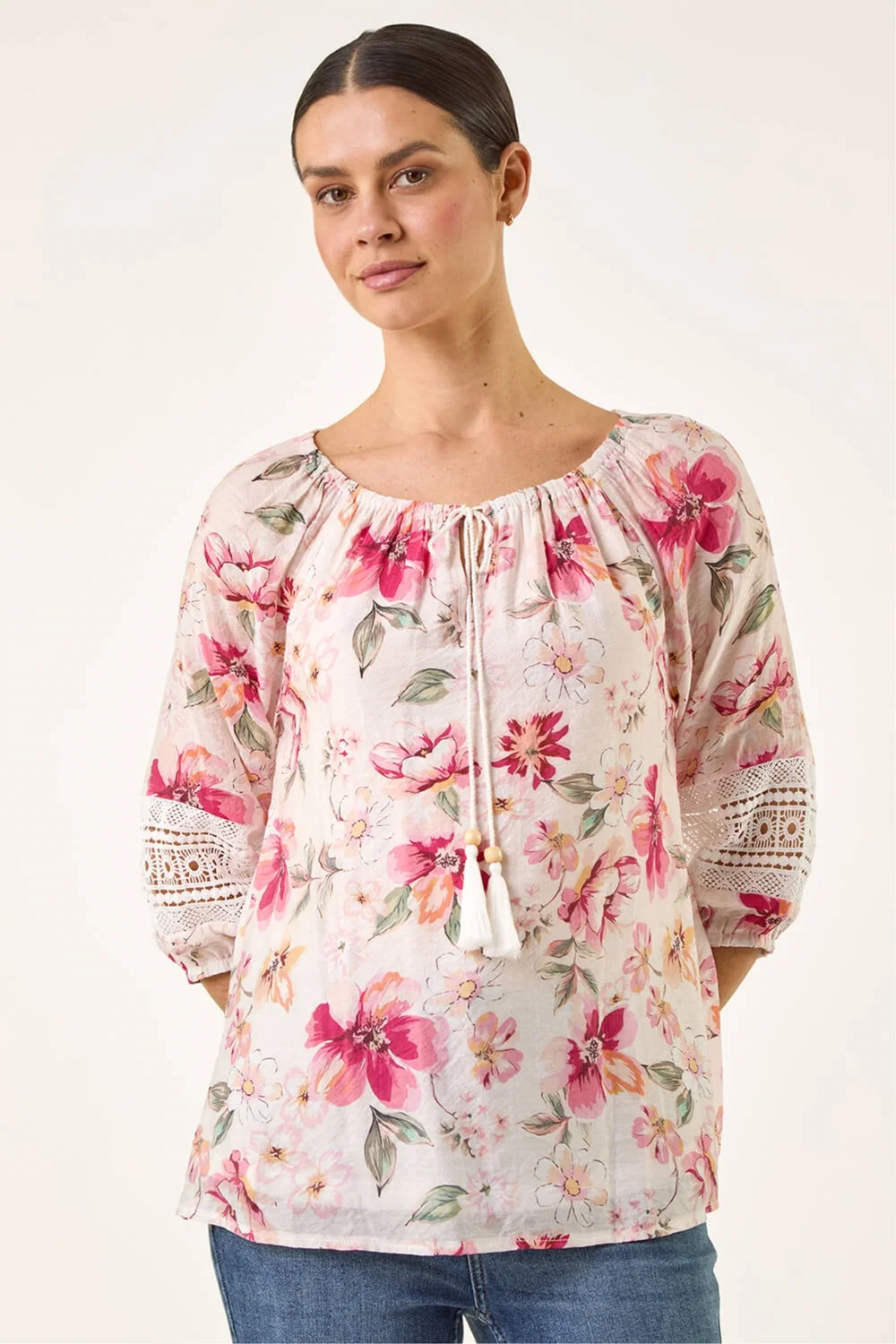 Roman Pink Floral Tie Front Top - 16 Image 4