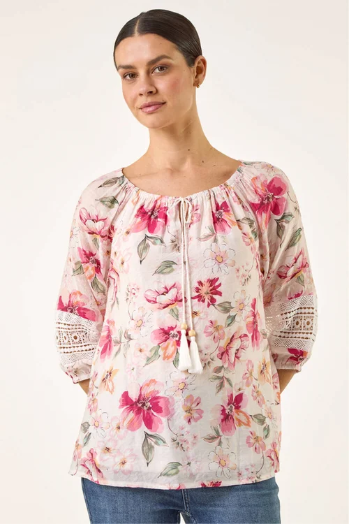 Roman Pink Floral Tie Front Top - 16 Image 4