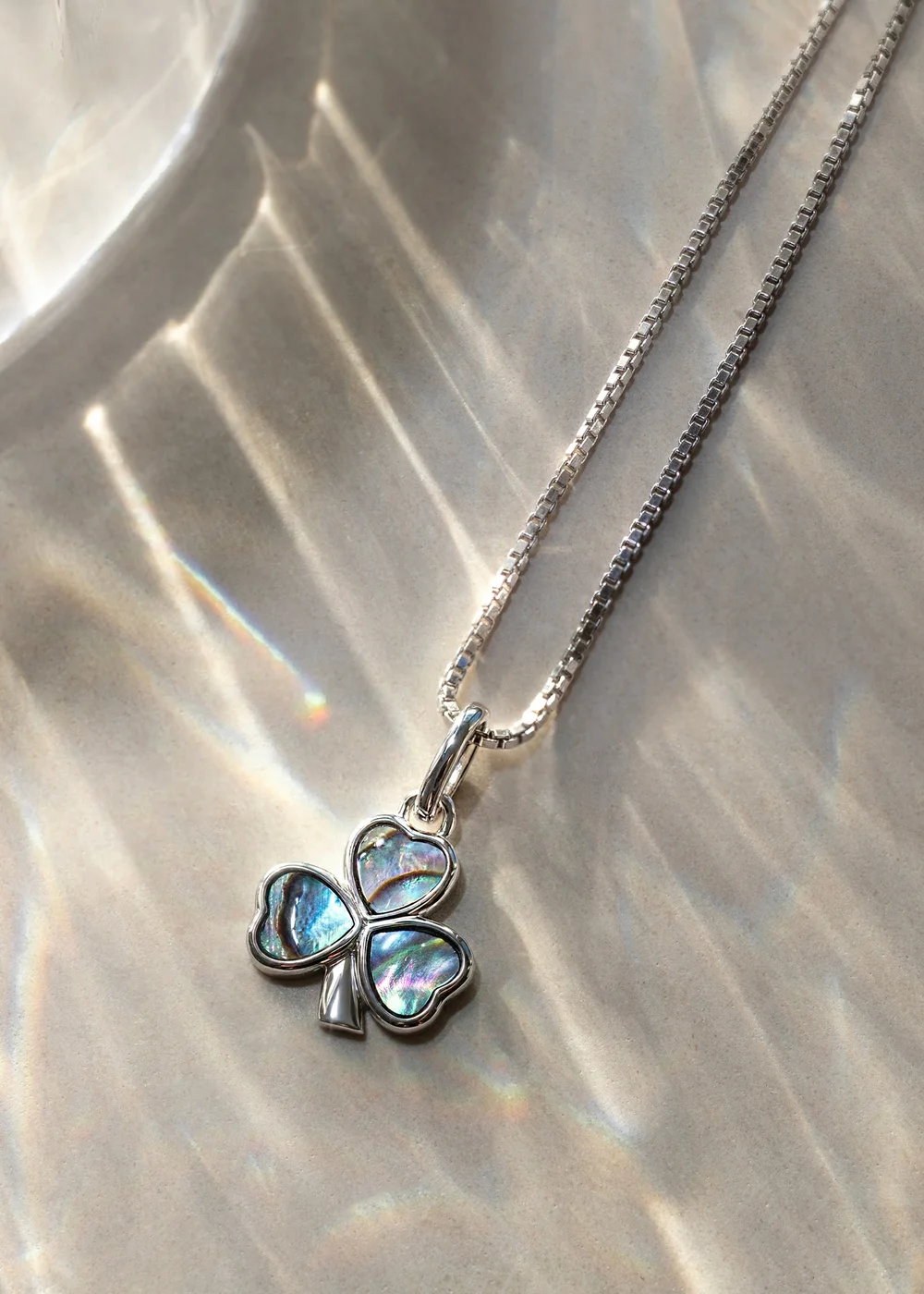 Golden Moments Sterling Silver Rhodium Plated Paua Shell Clover Pendant on Chain - One Size Image 2