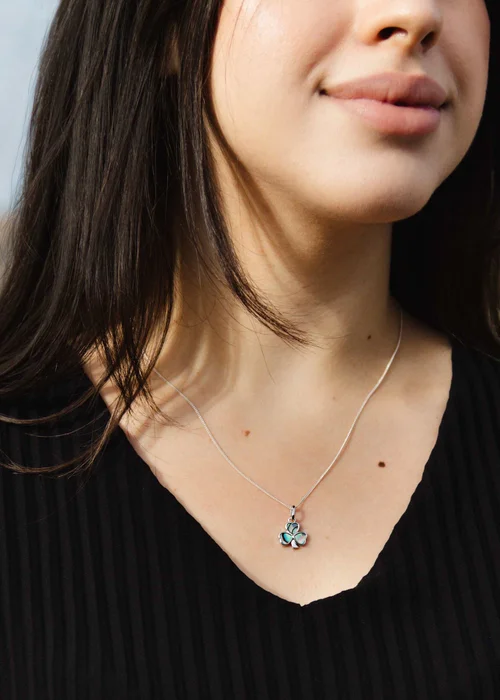 Golden Moments Sterling Silver Rhodium Plated Paua Shell Clover Pendant on Chain - One Size Image 3