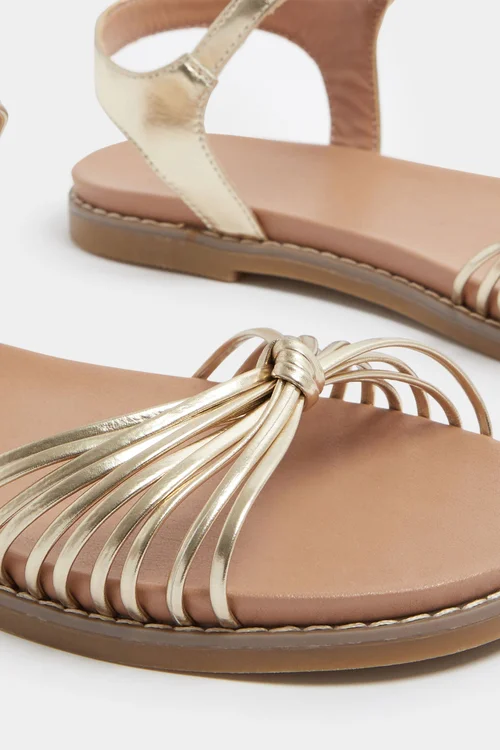 Yours Curve Gold Faux Leather Knot Detail Sandals In Wide E Fit - 7 Wide Image 5