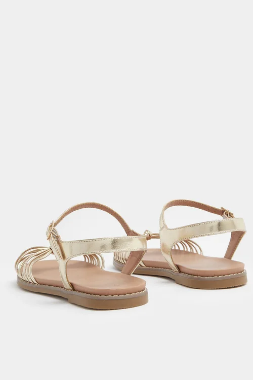 Yours Curve Gold Faux Leather Knot Detail Sandals In Wide E Fit - 7 Wide Image 4