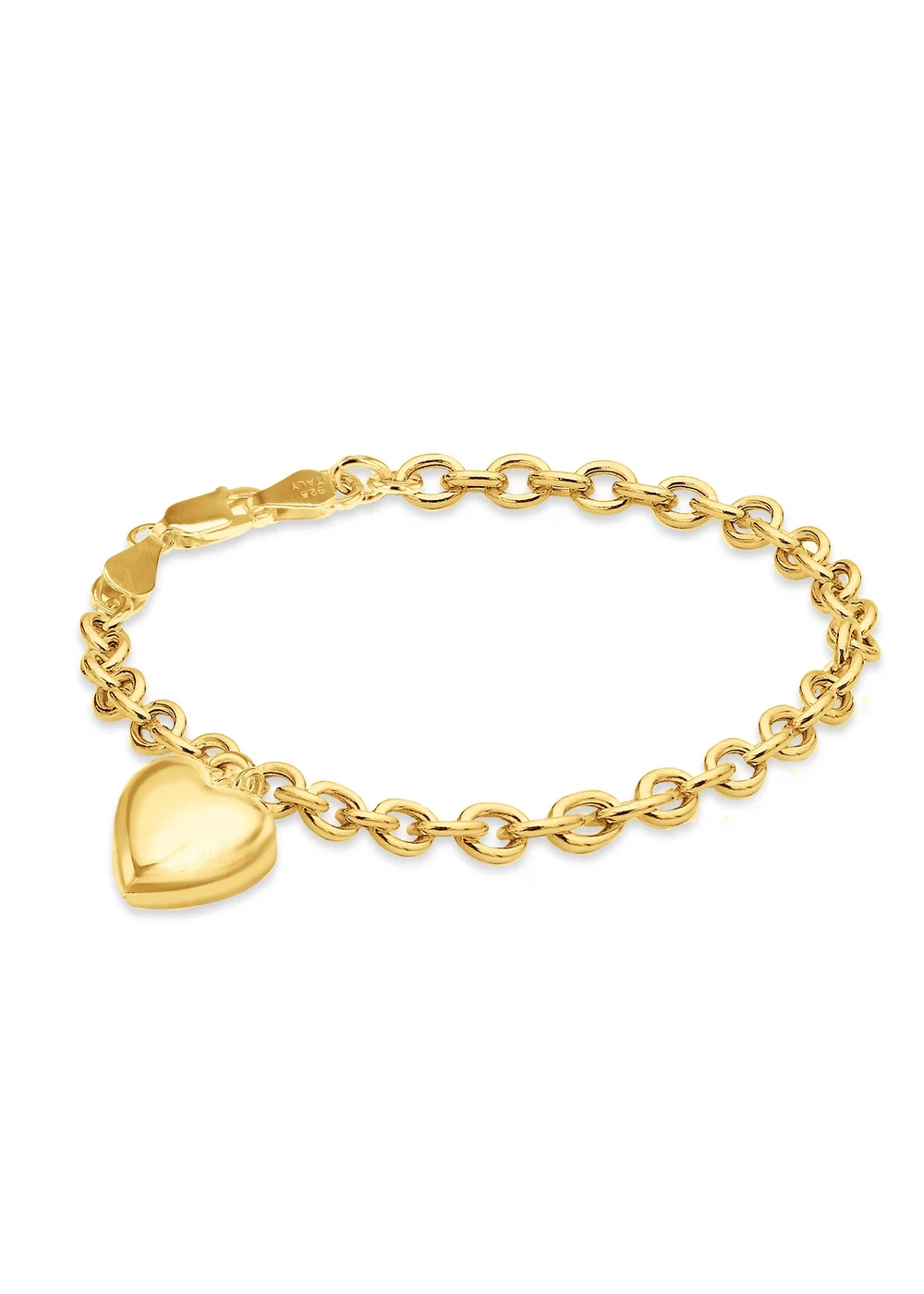 Golden Moments Sterling Silver Yellow Gold Plated Puffed-Heart Belcher Bracelet - One Size Image 1