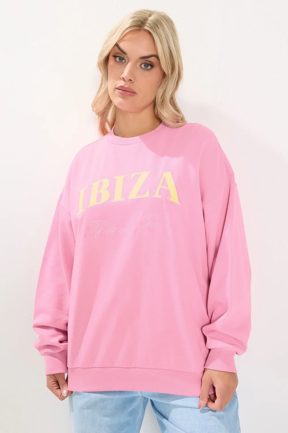 Yours Curve Pink 'Ibiza' Slogan Sweatshirt - 14 Image 1