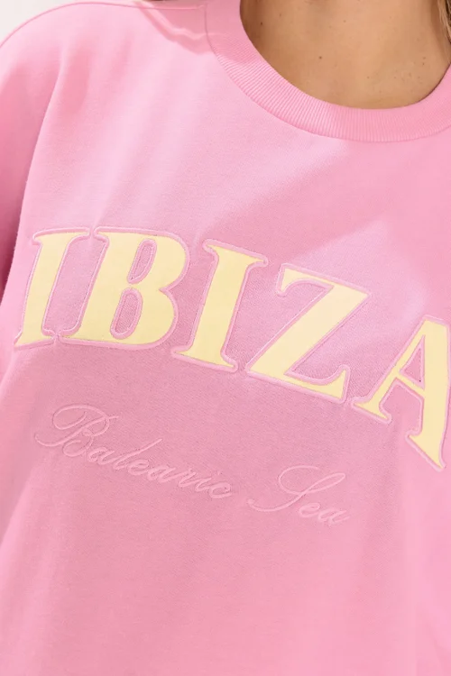 Yours Curve Pink 'Ibiza' Slogan Sweatshirt - 14 Image 4