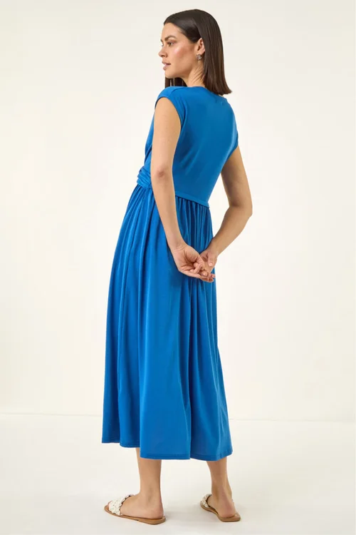 Roman Blue Crossover Front Stretch Midi Dress - 16 Image 3