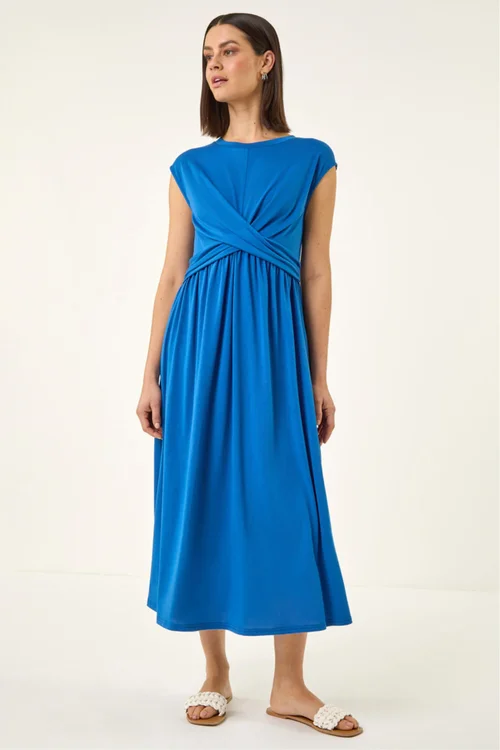 Roman Blue Crossover Front Stretch Midi Dress - 16 Image 1