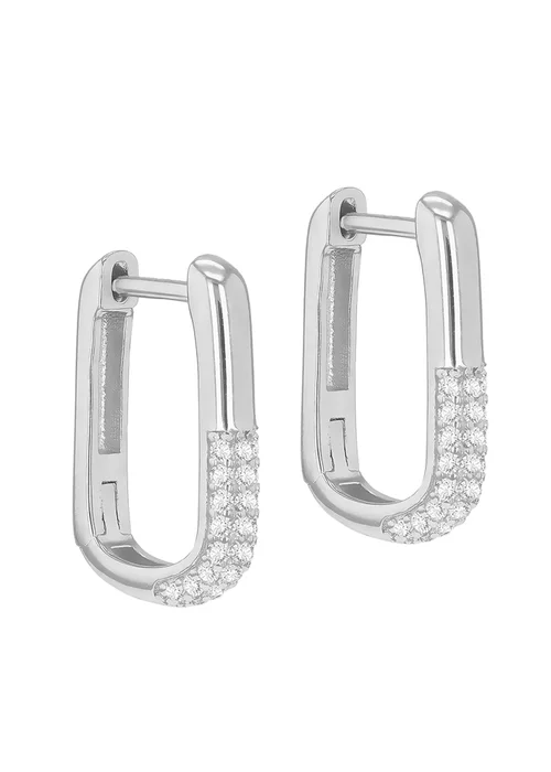 Golden Moments Sterling Silver Rhodium Plated CZ Creole Earrings - One Size Image 1