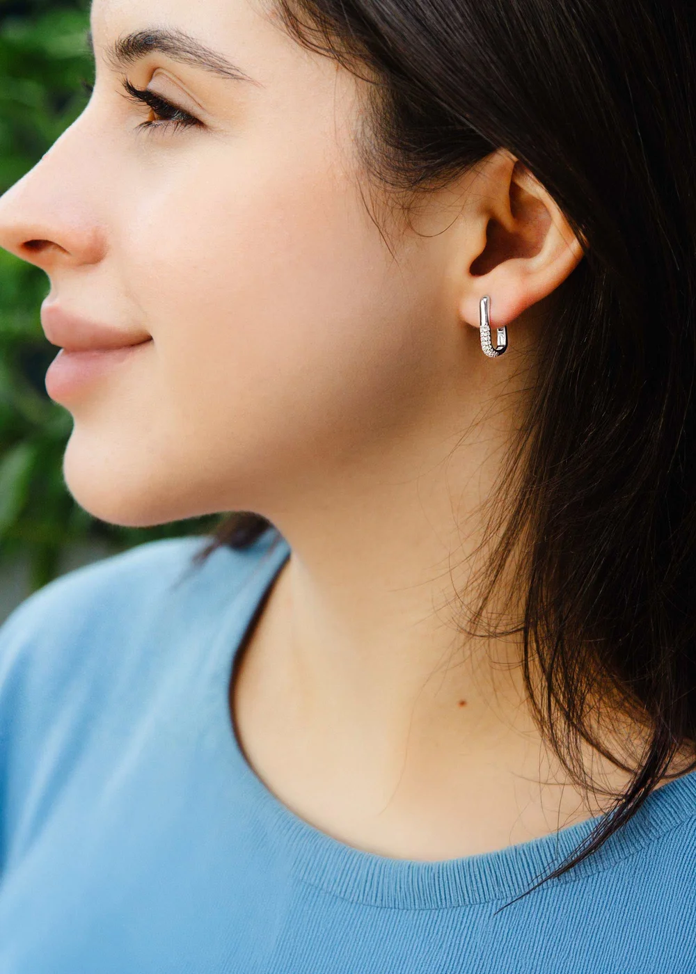 Golden Moments Sterling Silver Rhodium Plated CZ Creole Earrings - One Size Image 3