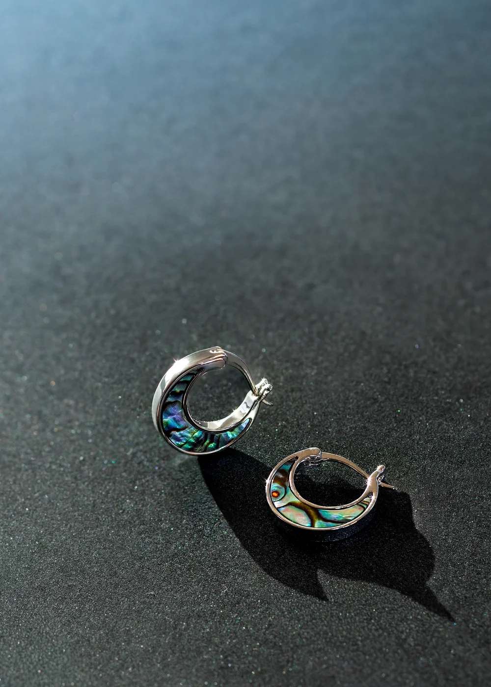 Golden Moments Sterling Silver Rhodium Plated Paua Shell Creole Earrings - One Size Image 2